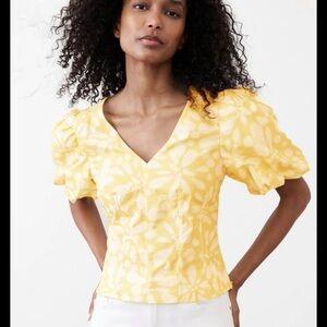 NWT Banana Republic Size 4 Bubble Puff Sleeve Seamed Poplin Top Puff Yellow